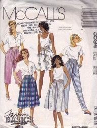 3594 1988 ELASTIC WAIST SKIRT, CULOTTES, PANTS PATTERN 14,16